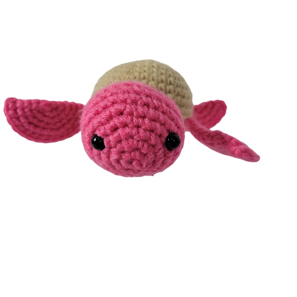 Crochet Turtle Plush Kids Pink Tan Handmade Amigurumi Toy